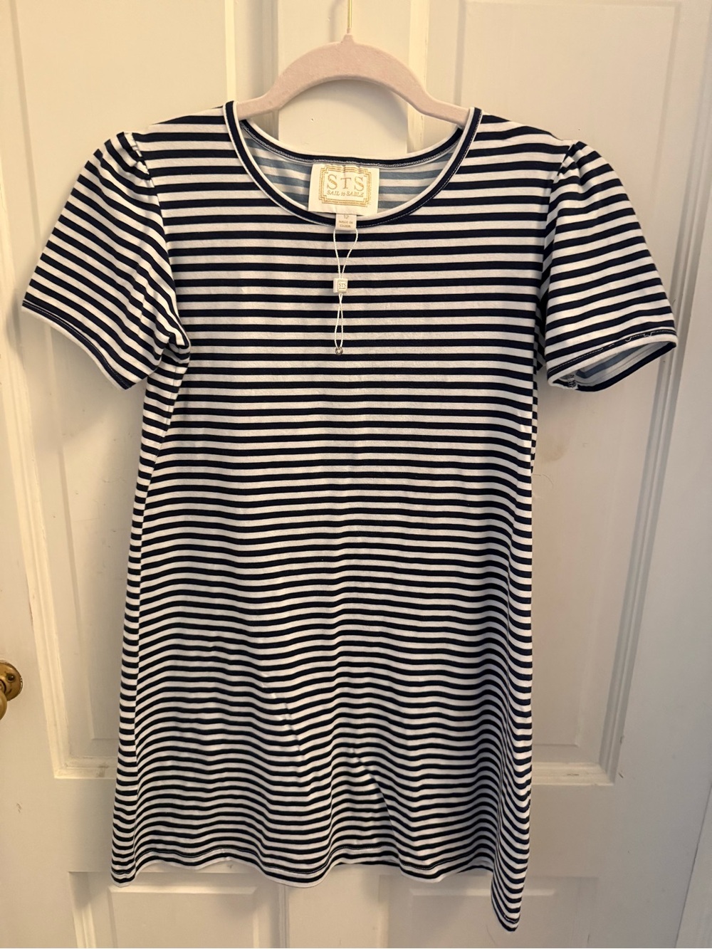 Sail to Sable Girls Navy and White Striped Kids Tee Dress